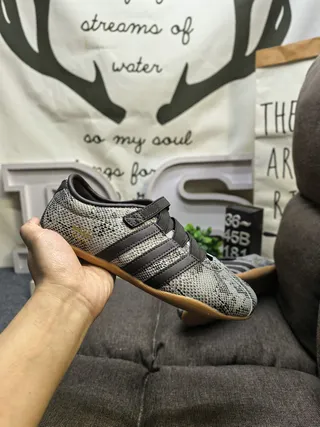 Adidas Gray Black Snake-Print Synthetic Upper Three Stripes Sneakers 5