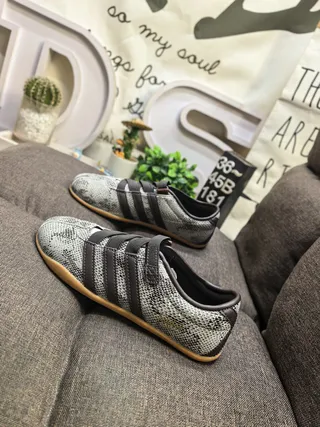 Adidas Gray Black Snake-Print Synthetic Upper Three Stripes Sneakers 7