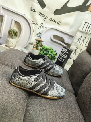 Adidas Gray Black Snake-Print Synthetic Upper Three Stripes Sneakers 9