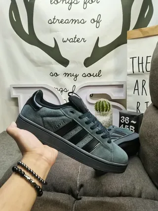 Adidas Gray Black Suede Upper Three-Stripe Side Panel Lifestyle Sneakers 5