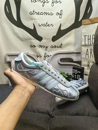 Adidas Gray White Metallic Silver Upper Embroidered Bow Details Lifestyle Sneakers 5