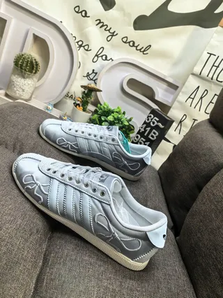 Adidas Gray White Metallic Silver Upper Embroidered Bow Details Lifestyle Sneakers 7