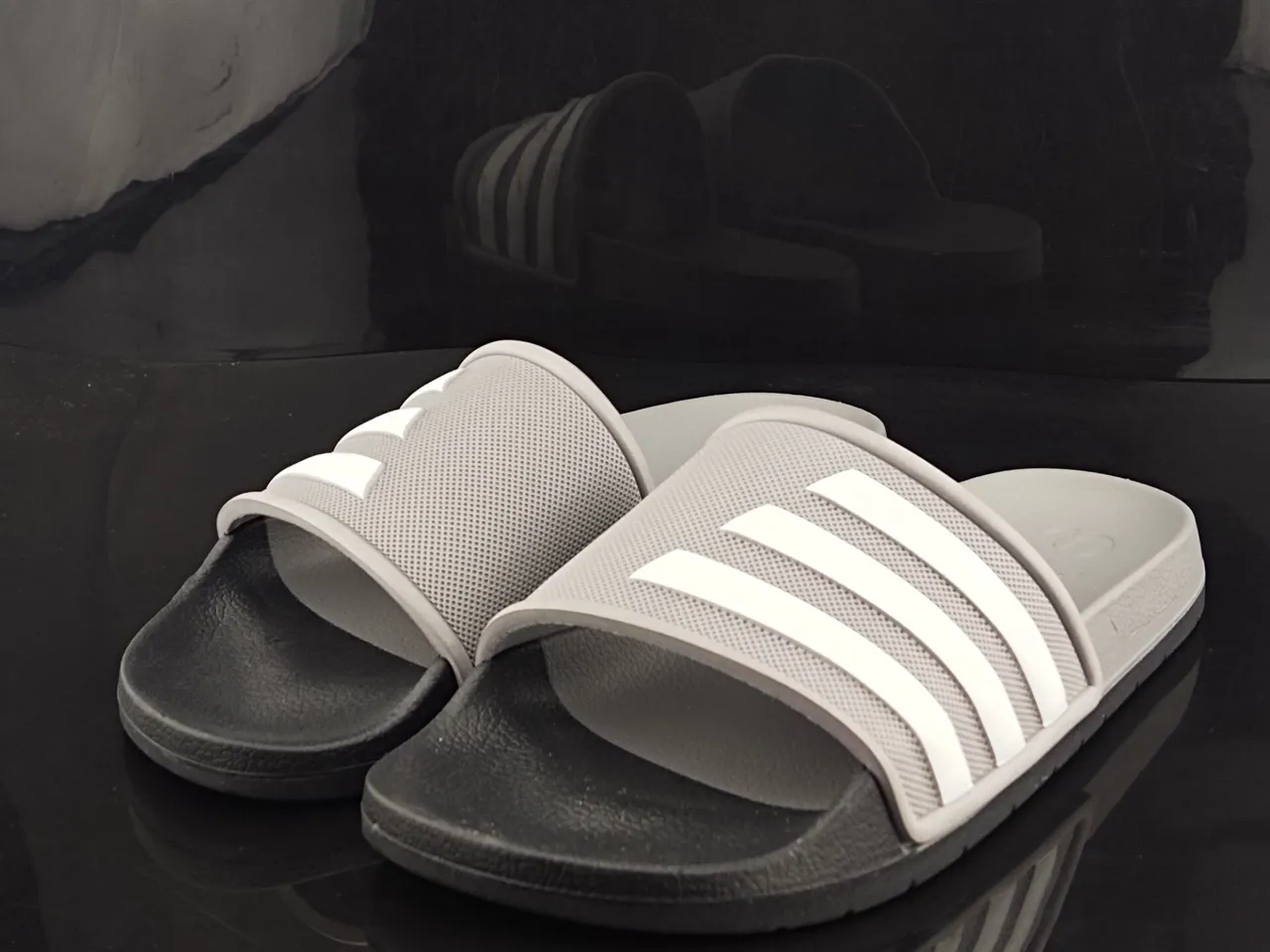 Adidas Gray White Perforated Mesh Strap Three Stripes Slippers 2