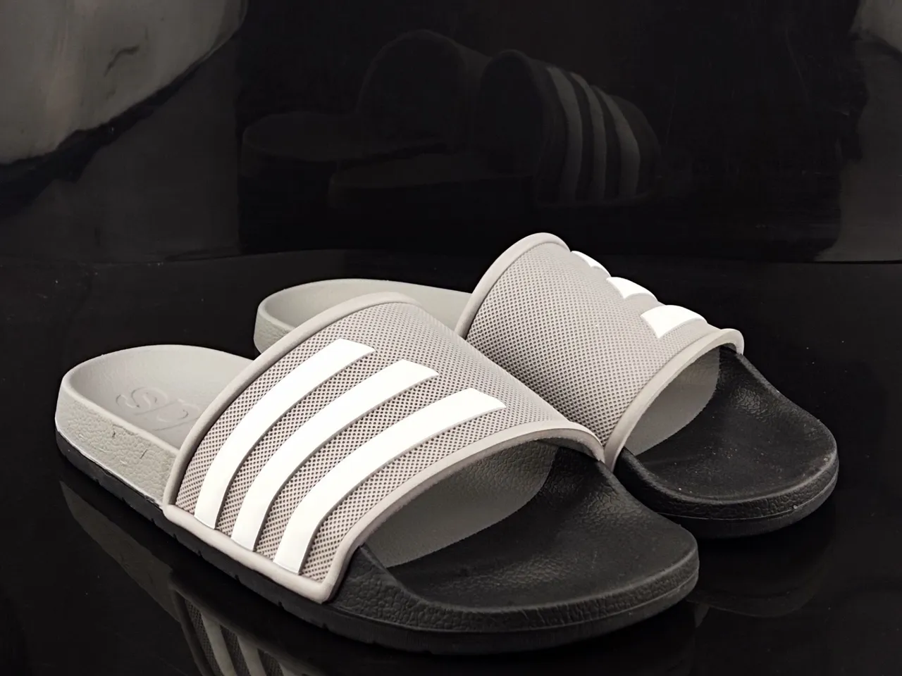Adidas Gray White Perforated Mesh Strap Three Stripes Slippers 4