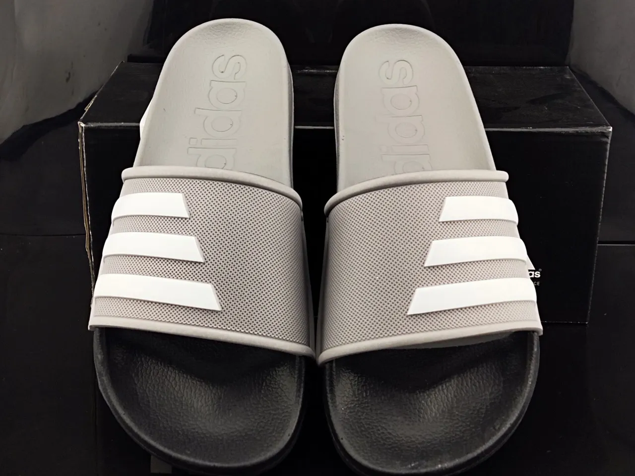 Adidas Gray White Perforated Mesh Strap Three Stripes Slippers 5