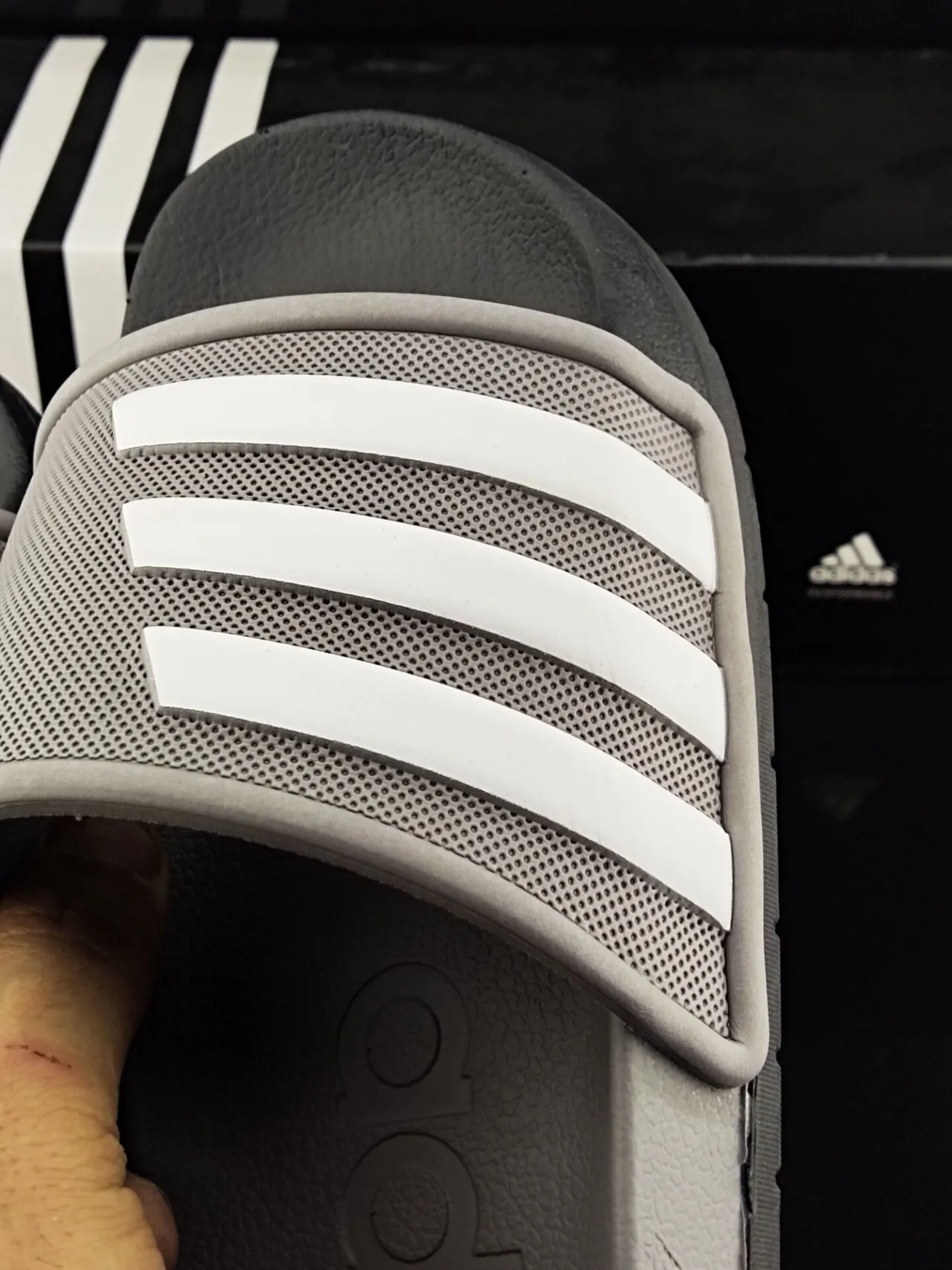 Adidas Gray White Perforated Mesh Strap Three Stripes Slippers 6