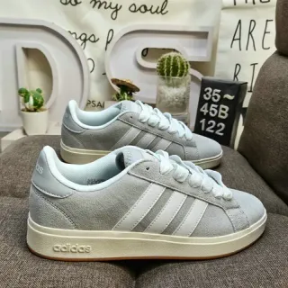 Adidas Gray White Suede Upper Three-Stripe Side Panel Lifestyle Sneakers