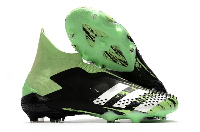 Adidas Chaussures de football Vert Noir avec Upper en Knit de type chaussette, Cage Asymétrique TPU en terrain ferme 2