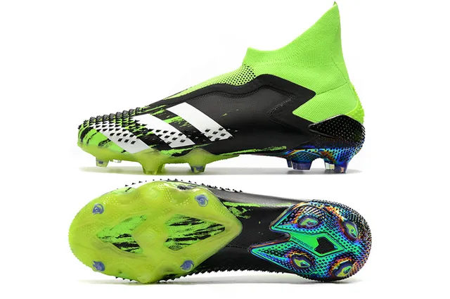 Adidas Chaussures de football Vert Noir avec Upper en Knit de type chaussette, Cage Asymétrique TPU en terrain ferme 3