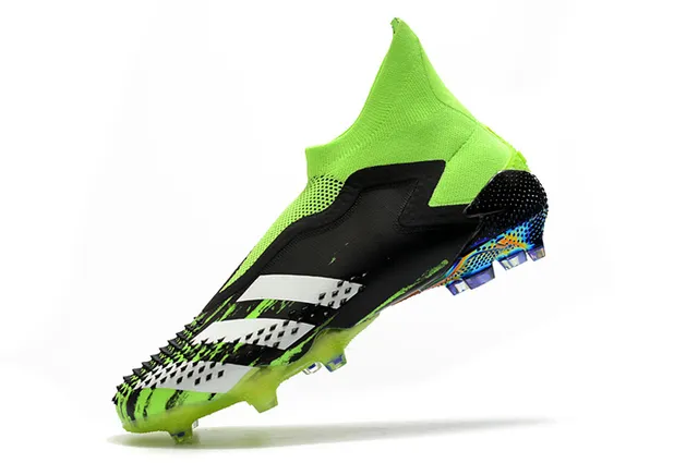 Adidas Chaussures de football Vert Noir avec Upper en Knit de type chaussette, Cage Asymétrique TPU en terrain ferme 5
