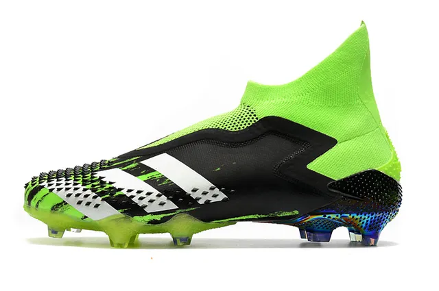 Adidas Chaussures de football Vert Noir avec Upper en Knit de type chaussette, Cage Asymétrique TPU en terrain ferme 6