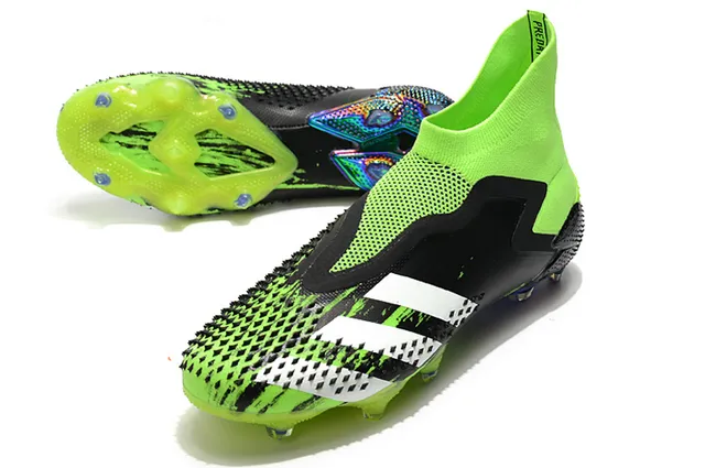Adidas Chaussures de football Vert Noir avec Upper en Knit de type chaussette, Cage Asymétrique TPU en terrain ferme 7