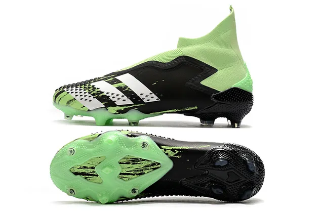 Adidas Chaussures de football Vert Noir avec Upper en Knit de type chaussette, Cage Asymétrique TPU en terrain ferme 9