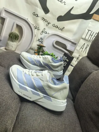 Adidas Lightstrike Pro Beige Blue Lightweight Engineered Mesh Upper Sculpted Midsole Running Shoes 7