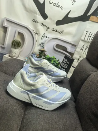 Adidas Lightstrike Pro Beige Blue Lightweight Engineered Mesh Upper Sculpted Midsole Running Shoes 9