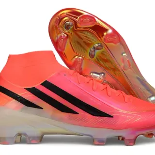 Adidas Orange Black High-Cut Sock-Fit Upper Translucent Iridescent Outsole Firm-Ground Soccer Shoes