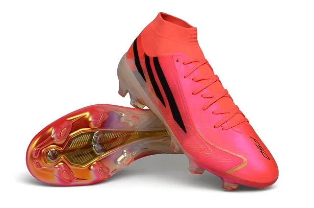 Adidas Orange Black High-Cut Sock-Fit Upper Translucent Iridescent Outsole Firm-Ground Soccer Shoes 4