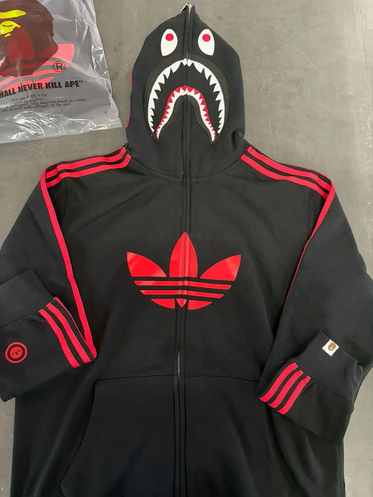 Adidas Originals Pixel Trefoil Black and Red Full-Zip Hoodie 5