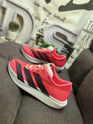 Adidas Pink and Black Three-Stripe Running Shoes 7