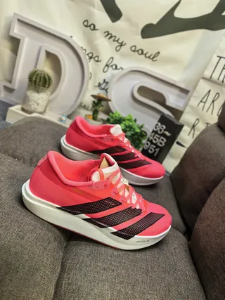 Adidas Pink and Black Three-Stripe Running Shoes 9