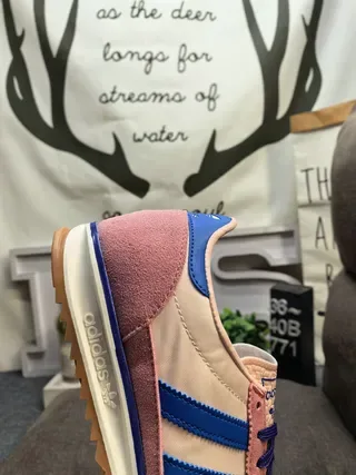 Adidas Pink Blue Retro Runner Suede-and-Textile Upper Lifestyle Sneakers 3