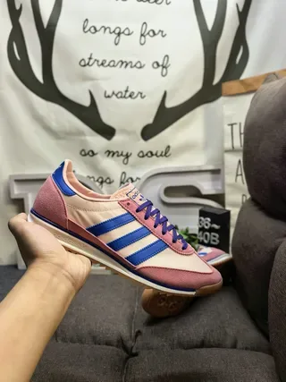 Adidas Pink Blue Retro Runner Suede-and-Textile Upper Lifestyle Sneakers 10