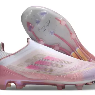Adidas Pink White Iridescent Knit Upper Sock-Fit Collar Firm-Ground Soccer Shoes