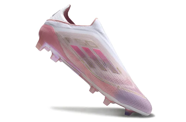 Adidas গোলাপি সাদা চকচকে নিট উপর সক ফিট কলার কঠিন মাটি ফুটবল জুতা 2