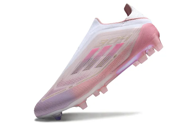 Adidas গোলাপি সাদা চকচকে নিট উপর সক ফিট কলার কঠিন মাটি ফুটবল জুতা 3