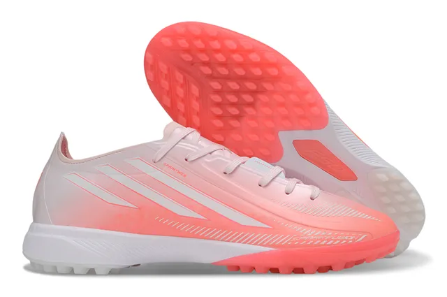 Adidas Chaussures de Football Turf encolure basse upper synthétique colorway dégradé rose blanc 1