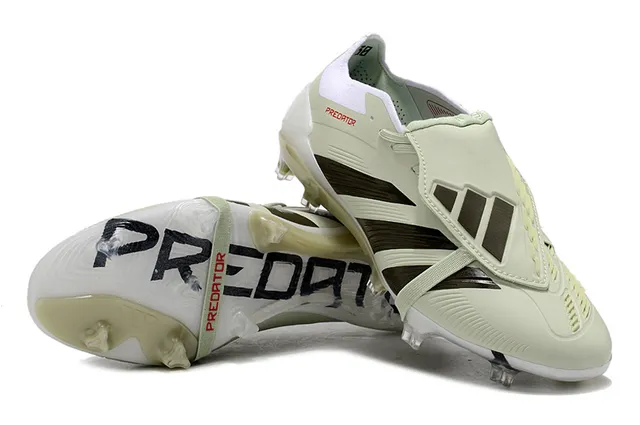 Adidas Predator Beige Black Laceless Strap Closure Transparent Heel Cage Firm-Ground Soccer Shoes 4