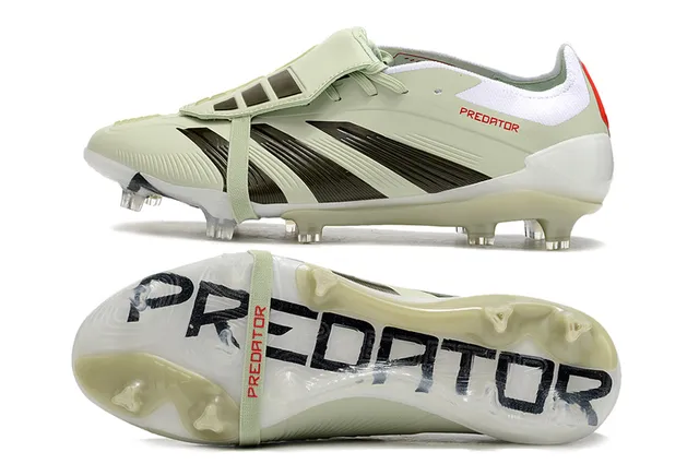 Adidas Predator Beige Black Laceless Strap Closure Transparent Heel Cage Firm-Ground Soccer Shoes 6