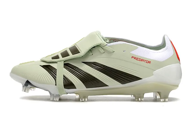 Adidas Predator Beige Black Laceless Strap Closure Transparent Heel Cage Firm-Ground Soccer Shoes 7