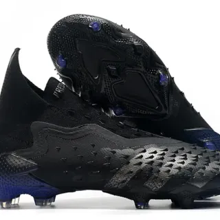 Adidas Predator काले-नीले टेक्सचर्ड फोरफुट केज सॉक-फिट कॉलर फर्म-ग्राउंड सोकर जूते