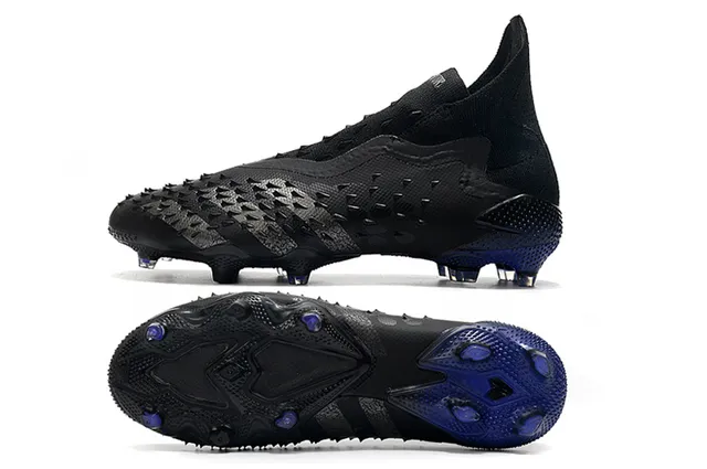 Adidas Predator Tênis de Futebol Preto Azul Texturizado Cage na ponta do pé Colar de Meia Campo Firme 2