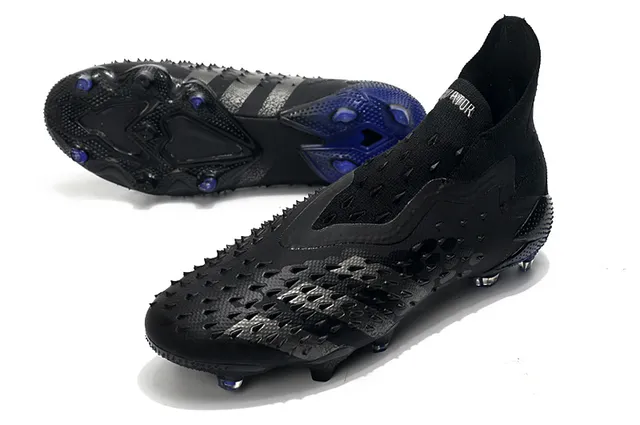Adidas Predator Tênis de Futebol Preto Azul Texturizado Cage na ponta do pé Colar de Meia Campo Firme 6