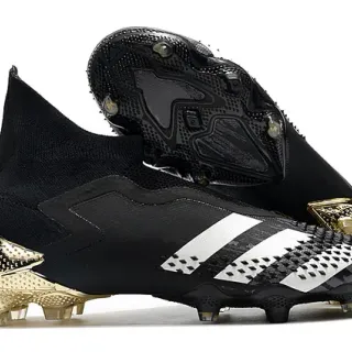 Adidas Predator Black Gold High-Cut Sock-Fit Upper Metallic Heel Counter Firm-Ground Soccer Shoes