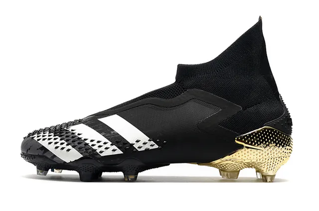 Adidas Predator أحذية كرة قدم أسود ذهبي عالي القطع أعلى جوارب مناسب كاونتر كعب معدني أرض صلبة 5
