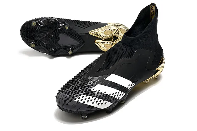 Adidas Predator أحذية كرة قدم أسود ذهبي عالي القطع أعلى جوارب مناسب كاونتر كعب معدني أرض صلبة 6