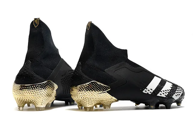 Adidas Predator أحذية كرة قدم أسود ذهبي عالي القطع أعلى جوارب مناسب كاونتر كعب معدني أرض صلبة 7