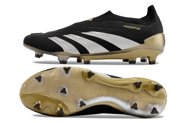 Adidas Predator Black Gold Low-Cut Sock-Fit Upper Firm-Ground Soccer Shoes 6