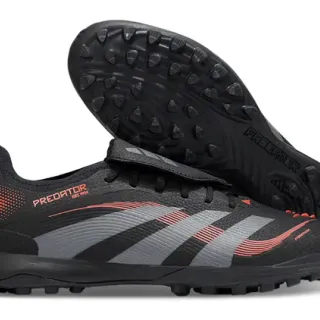 Adidas Predator Negro Gris Bajo Corte Superior Sintético Superposición Gráfica de Tres Rayas Zapatos de Fútbol para Césped