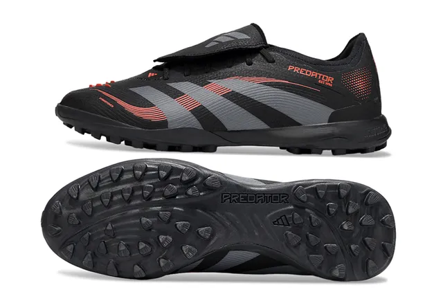 Adidas Predator Noir Gris Bas Haut Synthétique Superposition Graphique de Trois Rayures Chaussures de Football pour Herbe 3