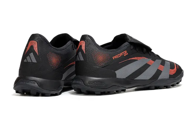Adidas Predator Noir Gris Bas Haut Synthétique Superposition Graphique de Trois Rayures Chaussures de Football pour Herbe 4
