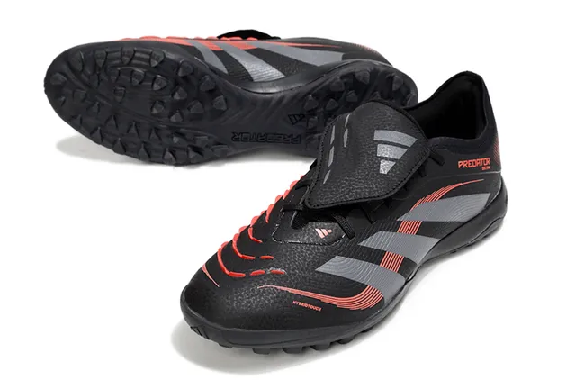 Adidas Predator Noir Gris Bas Haut Synthétique Superposition Graphique de Trois Rayures Chaussures de Football pour Herbe 5