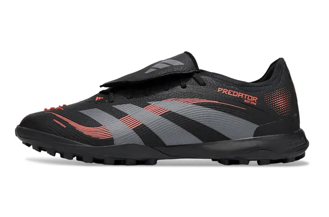 Adidas Predator Noir Gris Bas Haut Synthétique Superposition Graphique de Trois Rayures Chaussures de Football pour Herbe 7