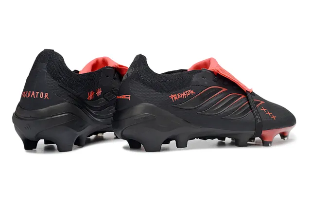 Adidas Predator Black Red Asymmetrical Laceless Strap Textured Synthetic Upper Firm-Ground Soccer Shoes 5