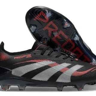 Adidas Predator Black Silver Red Firm-Ground Soccer Shoes