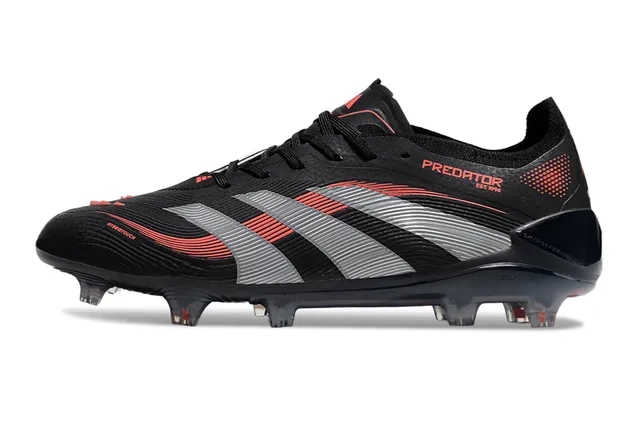 Adidas Predator Black Silver Red Firm-Ground Soccer Shoes 3