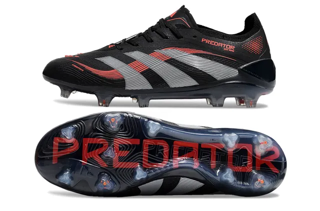 Adidas Predator Black Silver Red Firm-Ground Soccer Shoes 4